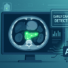 AI detecting pancreatic cancer early on CT scan with glowing detection overlay