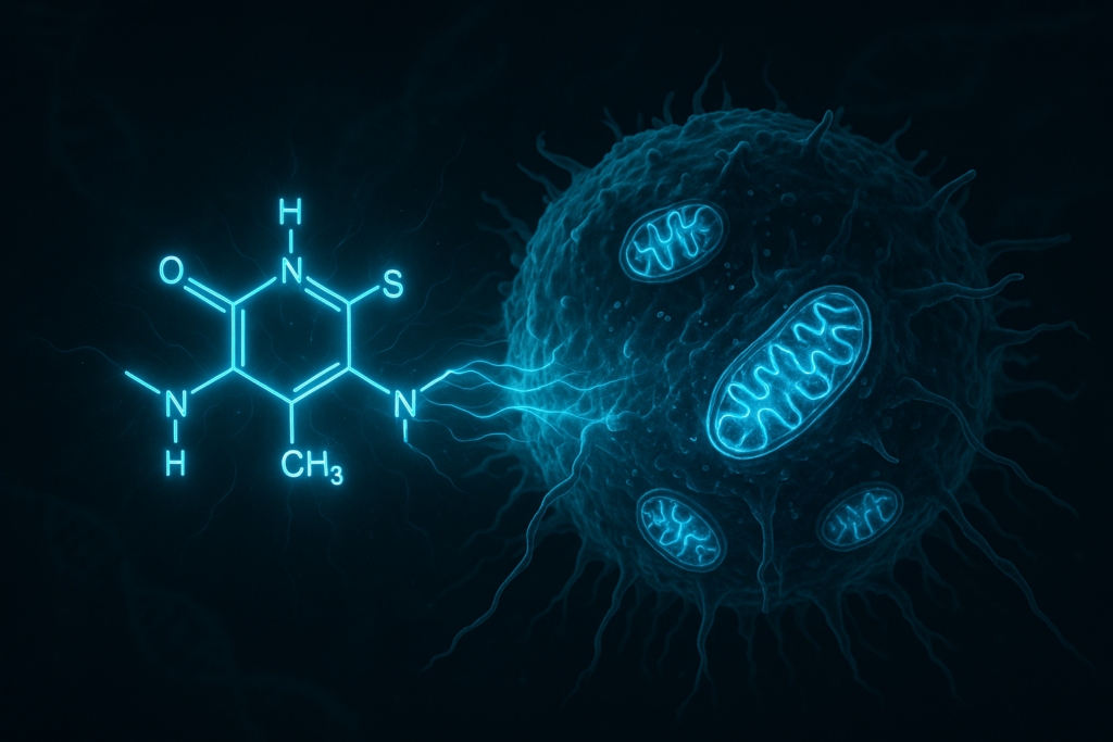 Methylene blue molecule and cancer cell illustration