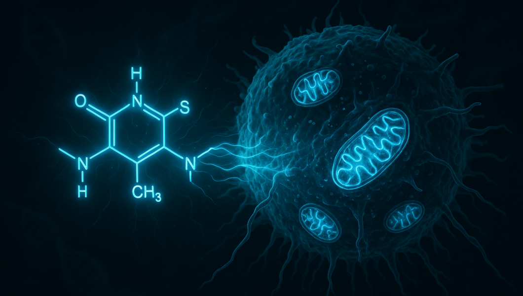 Methylene blue molecule and cancer cell illustration