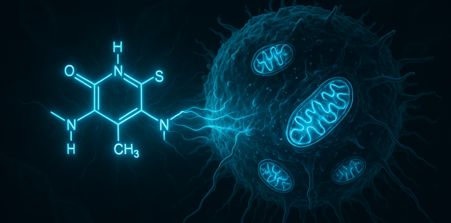 Methylene blue molecule and cancer cell illustration