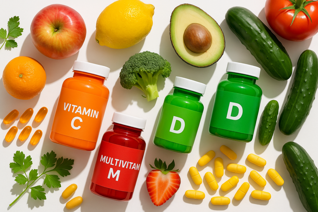 Vitamins in a balanced diet with supplements