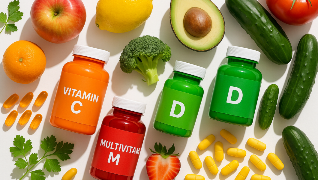 Vitamins in a balanced diet with supplements