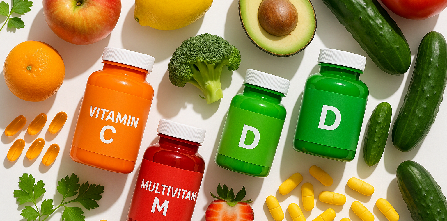 Vitamins in a balanced diet with supplements