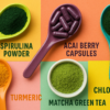 Superfoods in supplement form spirulina acai turmeric matcha