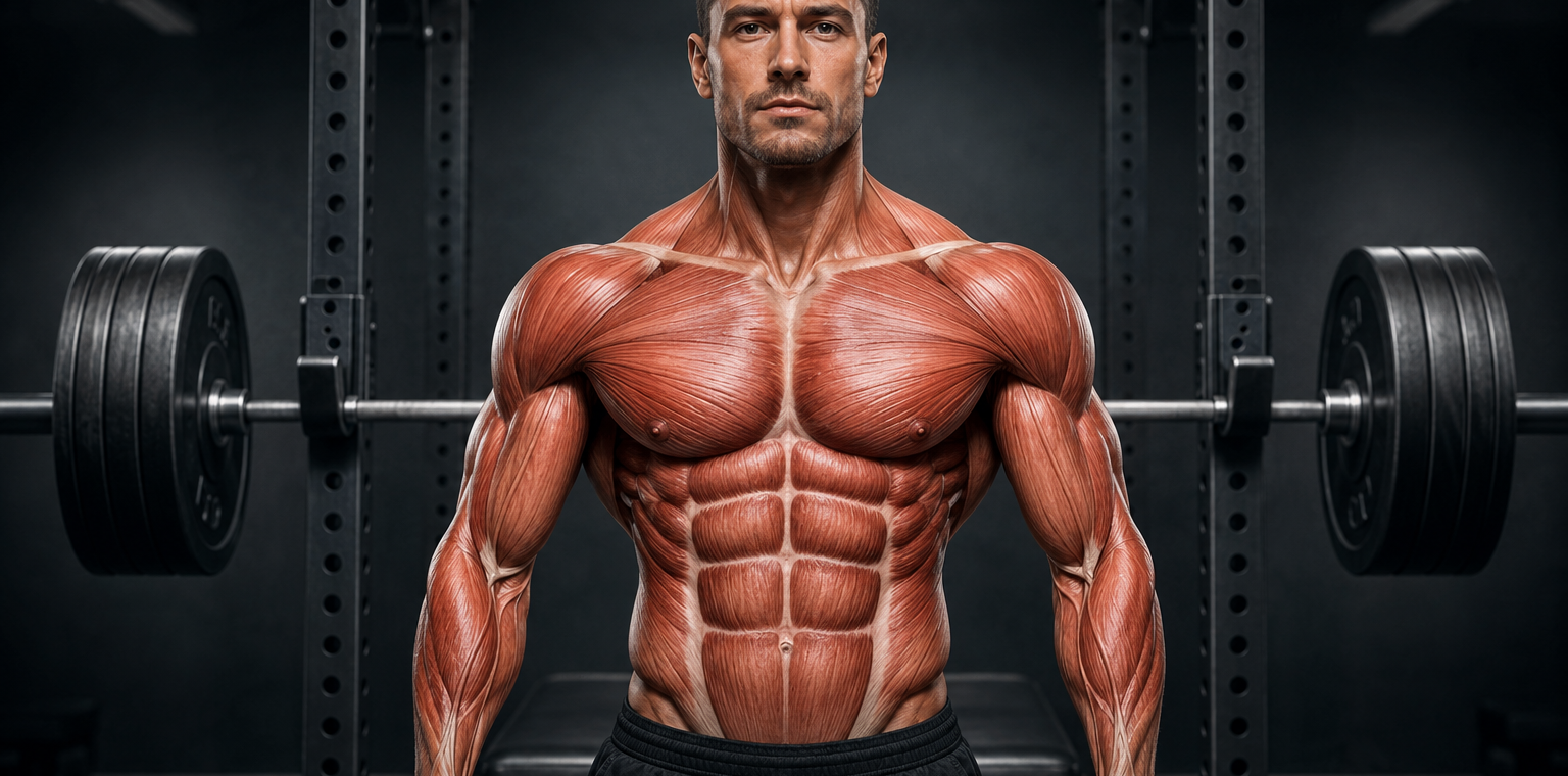 Man lifting dumbbells in a sunlit gym with collagen peptide powder and a shaker bottle, illustrating a study on collagen supplementation and muscle strength.