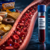 Laboratory blood sample analysis showing metabolic fingerprint from ultra-processed food study