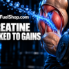 Muscular adult lifting a heavy dumbbell with glowing blue particles illustrating creatine lean mass