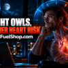 Night owl heart risk visualized through a tired man working late