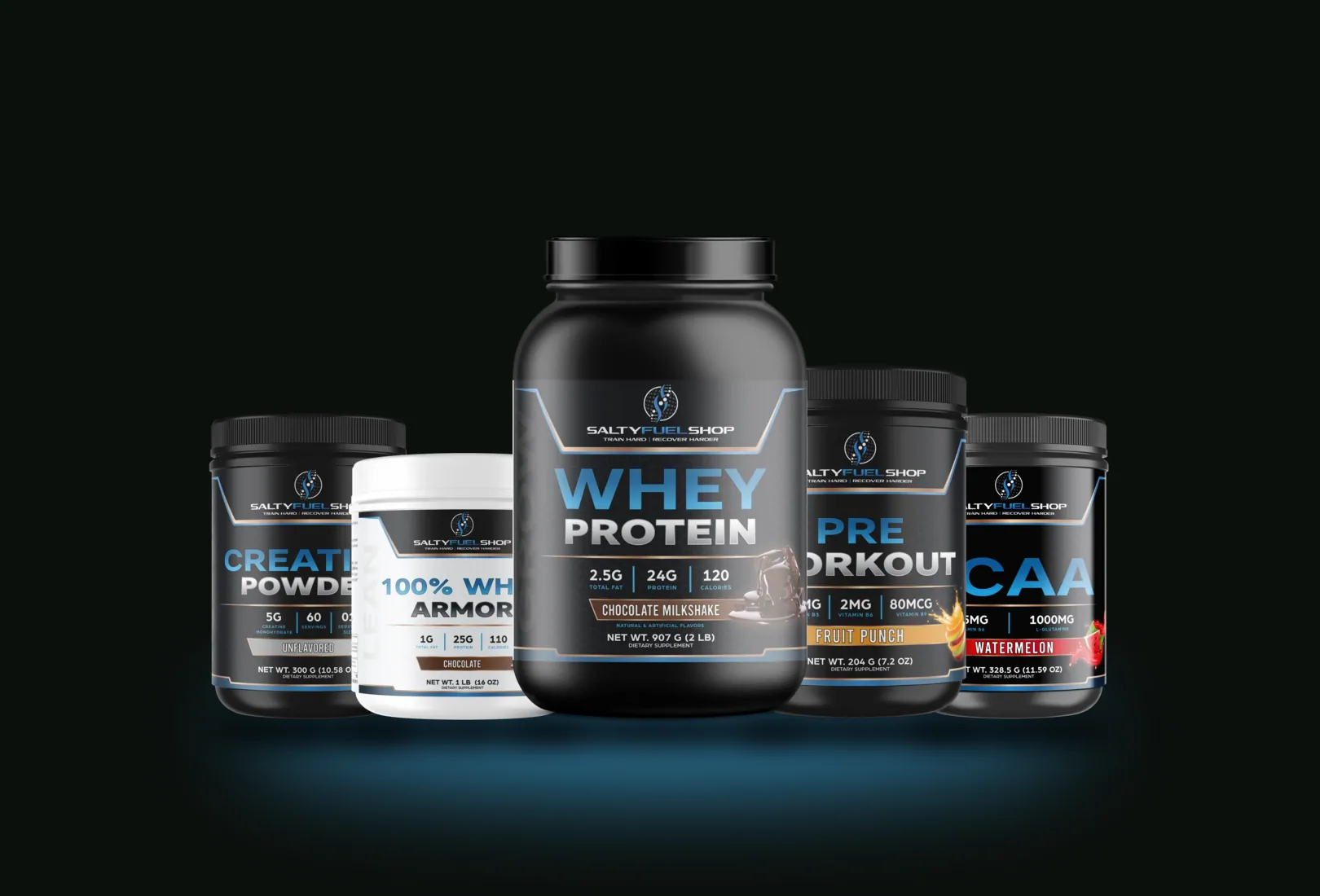 Salty Triple bundle: CREATINE — Creatine Powder 300g, IGNITE Pre-Workout – Fruit Punch, WHEY Armor 100% Isolate 1lb – Chocolate, GROW Whey Protein 2lb – Chocolate, SURGE BCAA – Watermelon