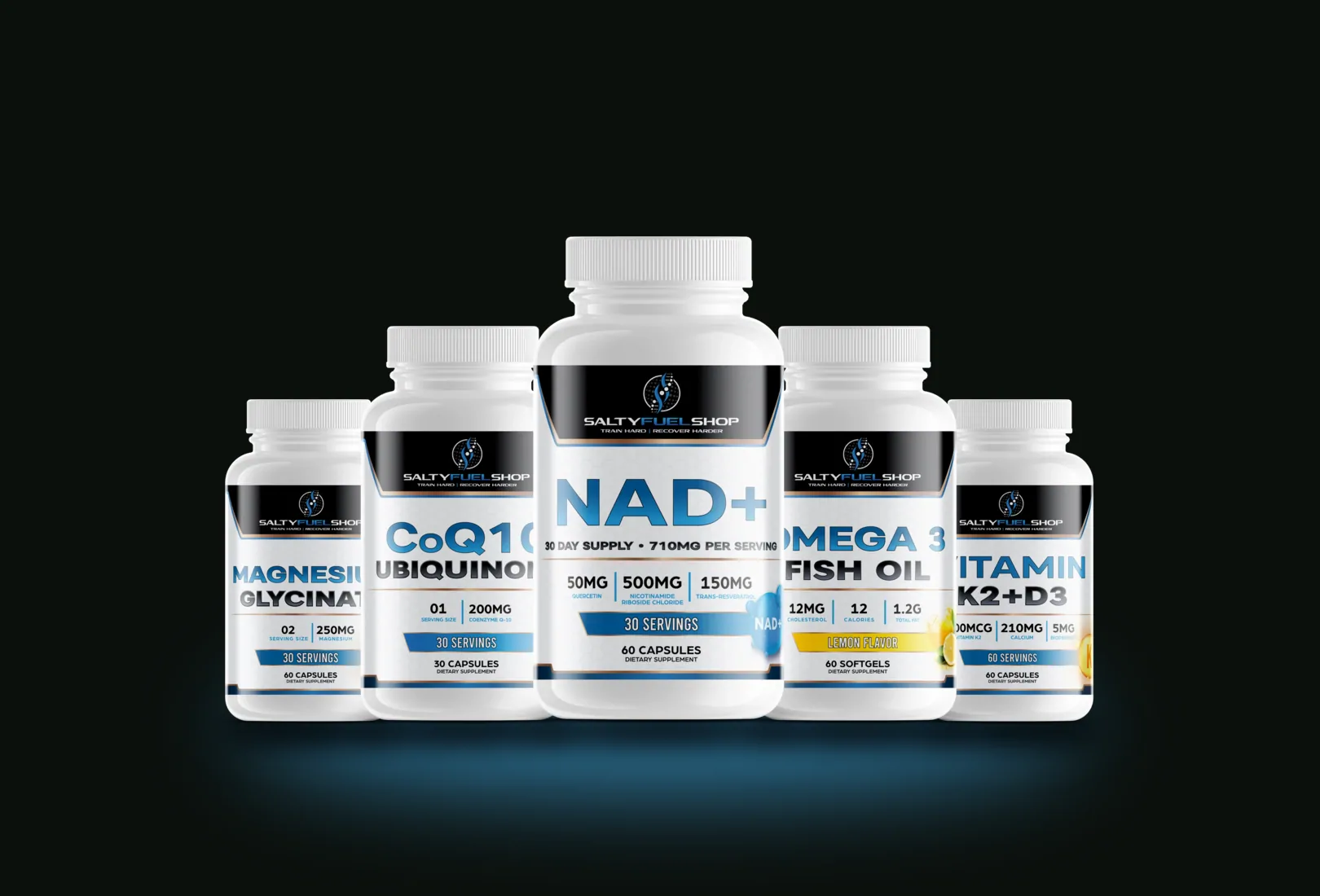 Salty Prime bundle: CoQ10 (Ubiquinone), OMEGA — Omega 3 Fish Oil, MAGNESIUM — Magnesium Glycinate, Ultra NAD+ Support Formula, Vitamin K2 + D3