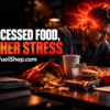 Ultra-processed foods Linked to stress as a man eats snacks at his laptop