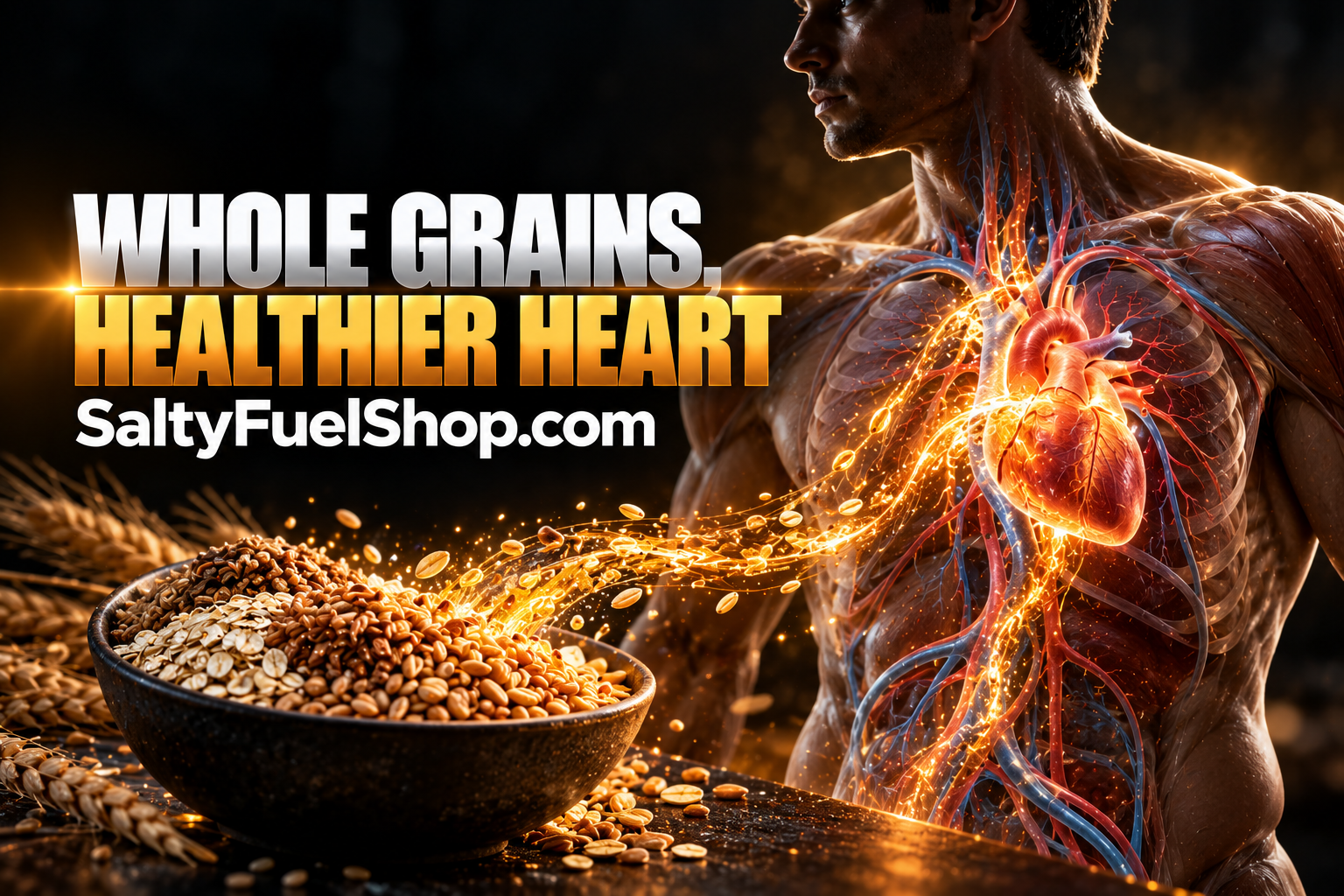 Bowl of whole grain servings linked to a man's glowing heart