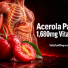Acerola health benefits illustrated with cherries and human anatomy