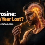 Tyrosine lifespan men concerns shown through man’s brain and hourglass
