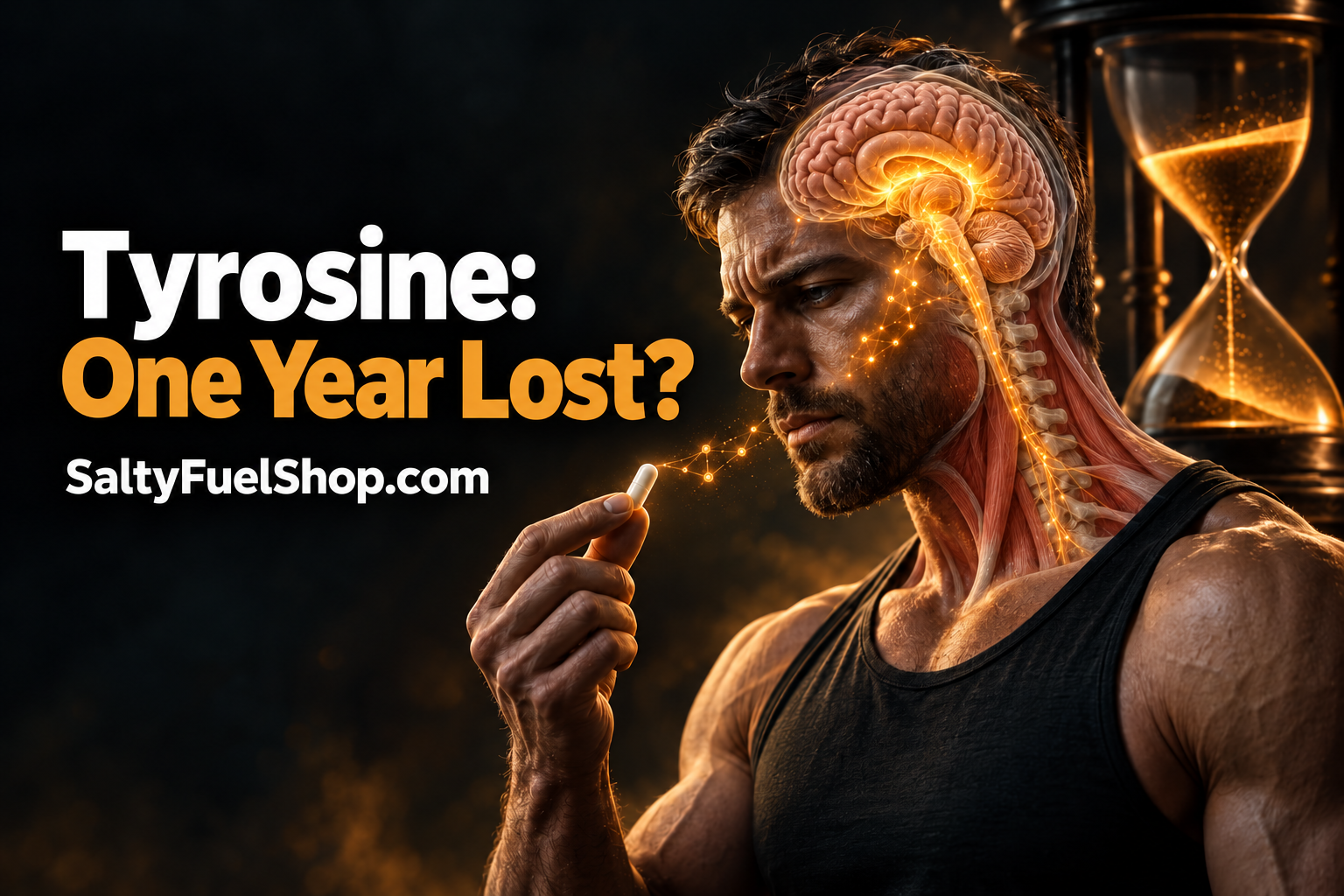 Tyrosine lifespan men concerns shown through man’s brain and hourglass