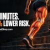 Runner climbing stairs with highlighted leg muscles during brief daily movement bursts