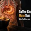 Coffee and gut metabolism visualised through a steaming cup beside an exposed human torso