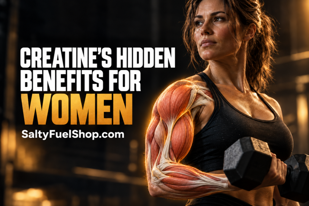 Creatine benefits for women illustrated by a woman lifting dumbbells
