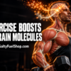 Muscular athlete lifting weights with an illuminated brain illustrating exercise brain health benefits