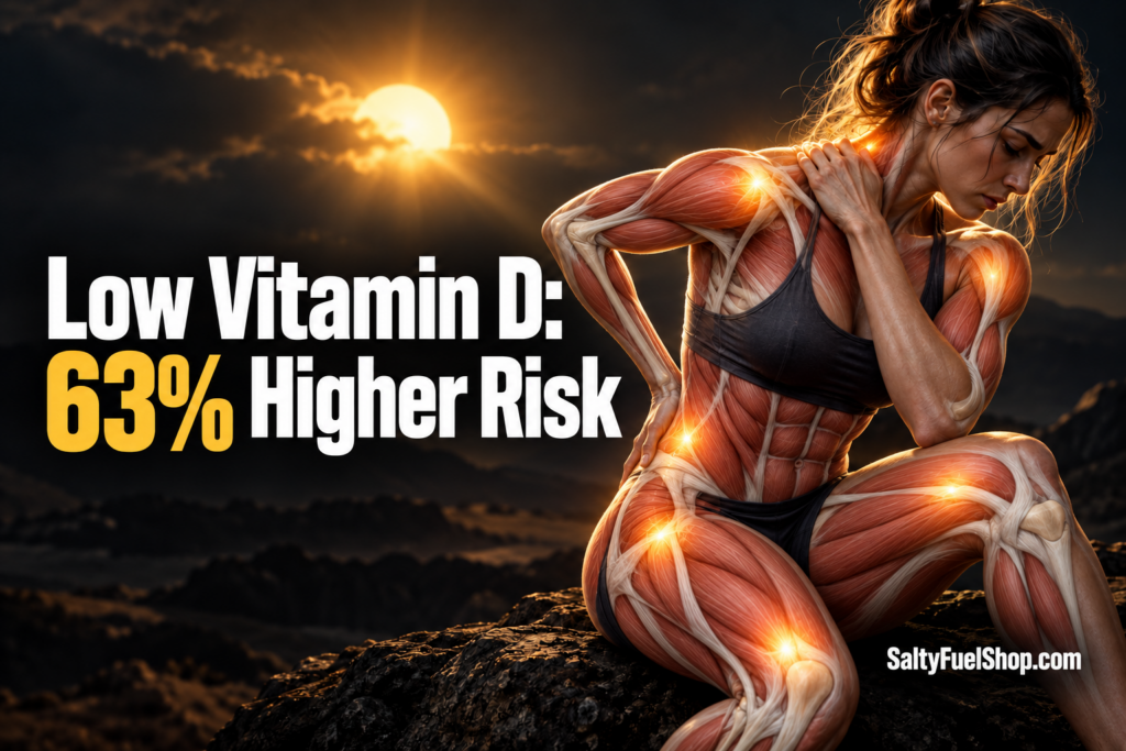 Woman with glowing pain points illustrating low vitamin d fibromyalgia risk
