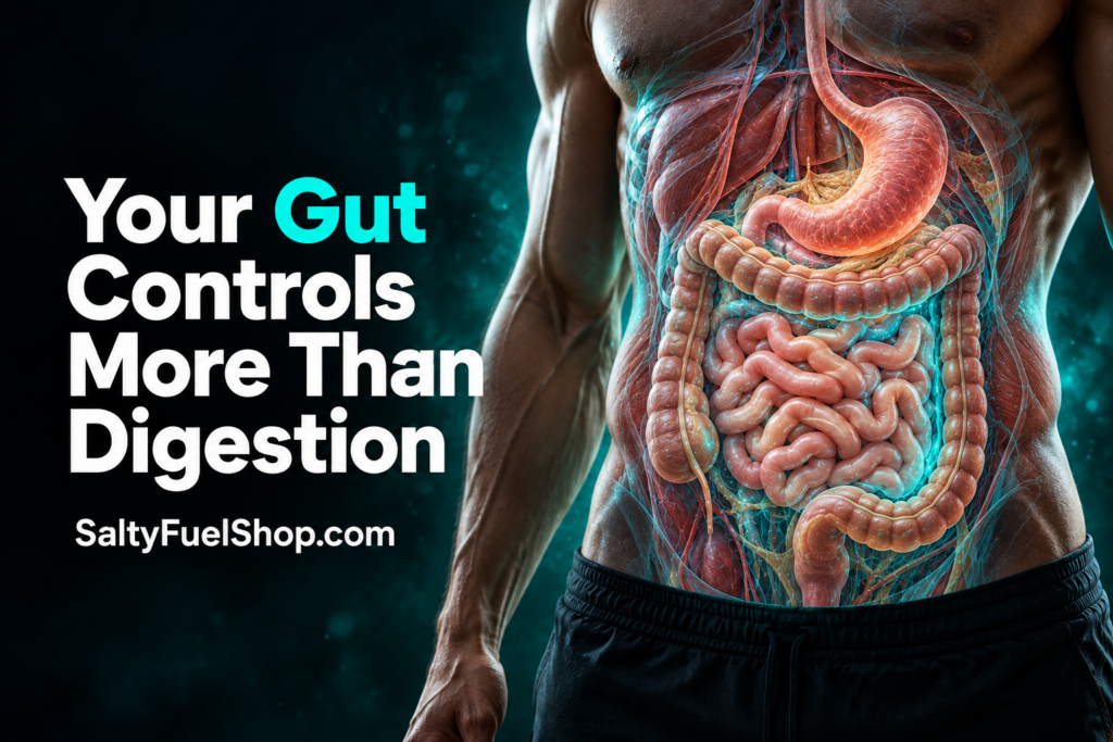 Metabolism and gut health illustrated in a human torso anatomy