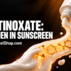 Octinoxate sunscreen cream flowing from a tube with molecular structures
