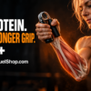 Postmenopausal woman exercising her handgrip to build protein-related strength