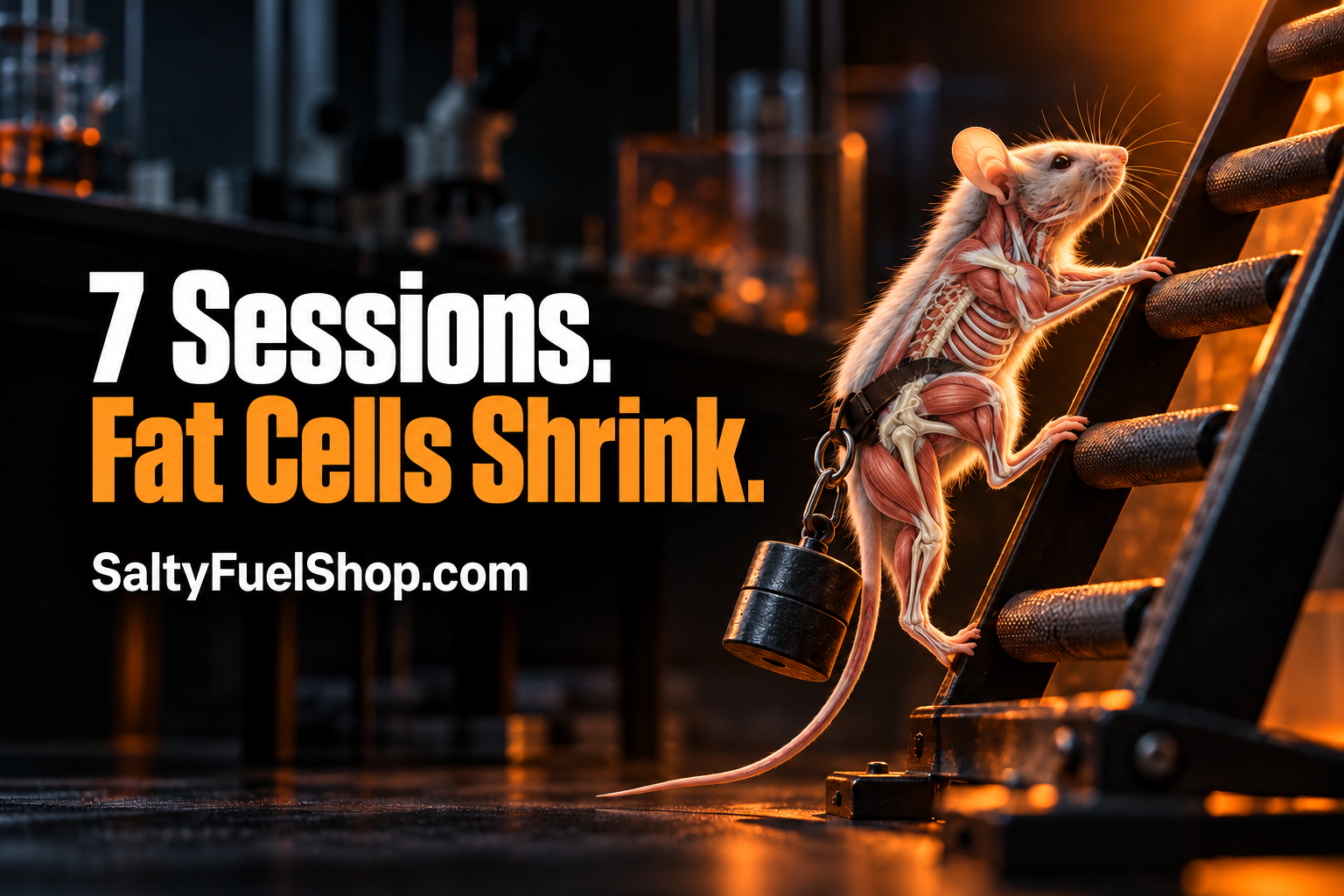 Mouse climbing a weighted ladder showing strength training shrinking fat cells