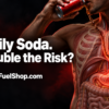 Man pouring soda down into an exposed stomach illustrating sugar-sweetened beverages gastric cancer risk