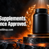 Supplement awards trophy jar on a glowing podium ringed by golden laurels