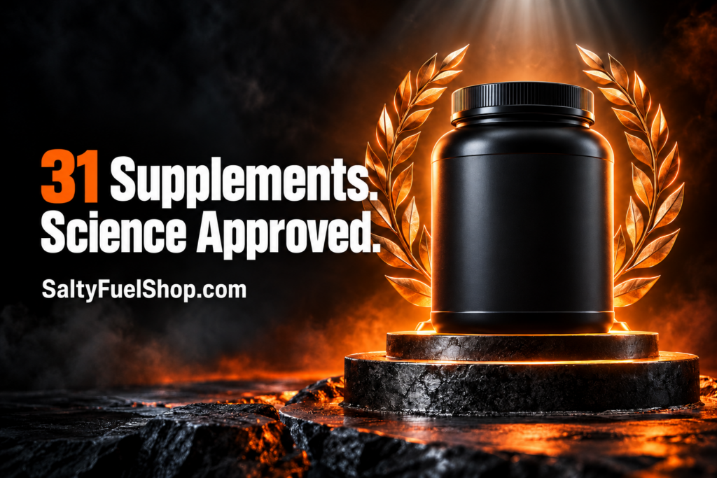 Supplement awards trophy jar on a glowing podium ringed by golden laurels