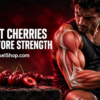 Tart cherry muscle recovery beside an athlete lifting a dumbbell