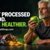 Older man choosing a fresh apple over chips to slow ultra-processed foods aging
