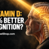 Profile view of an older man with an illuminated brain highlighting vitamin D cognition